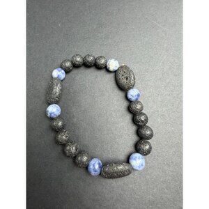 Natural Lava Rock & Sodalite Stretch Bracelet 9mm Beads Stone 7" Healing